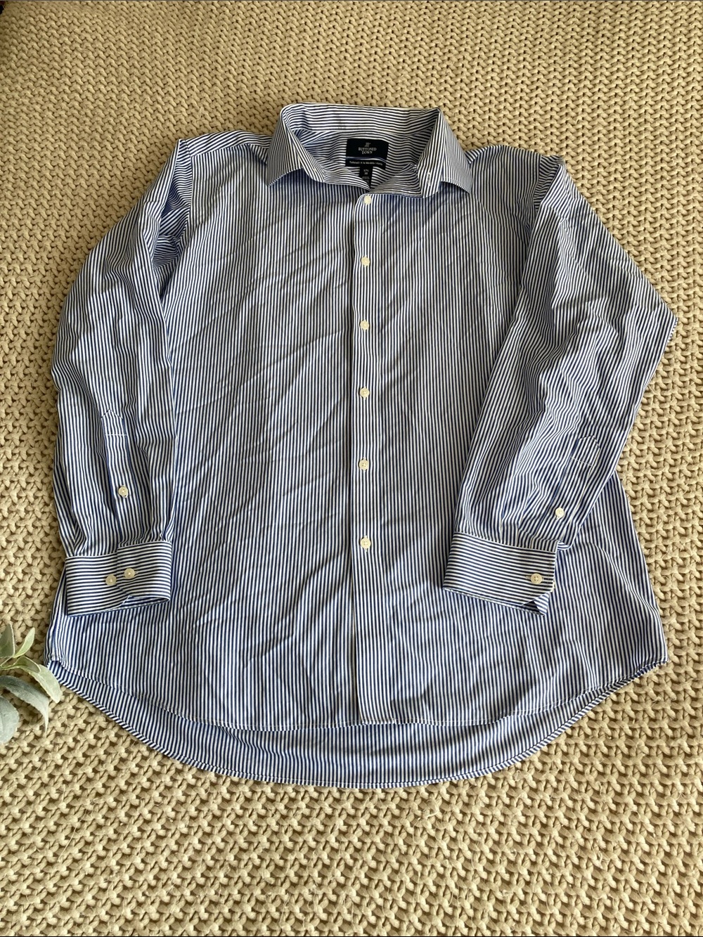 Men's Blue and White Stripe Casual Button-Down Shirt